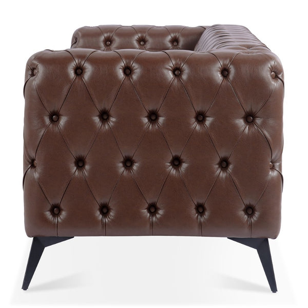 English Elm 84.06inch Traditional Pu Leather Sofa with Tufted Back and Sled Iron Legs for Living Room W68041370