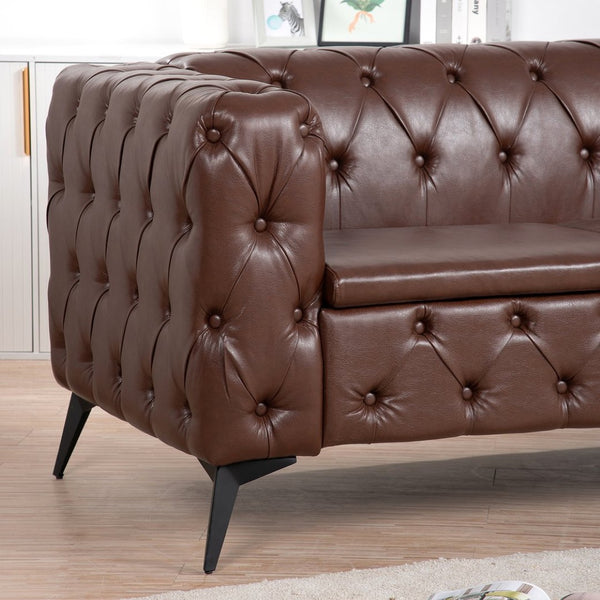 English Elm 84.06inch Traditional Pu Leather Sofa with Tufted Back and Sled Iron Legs for Living Room W68041370