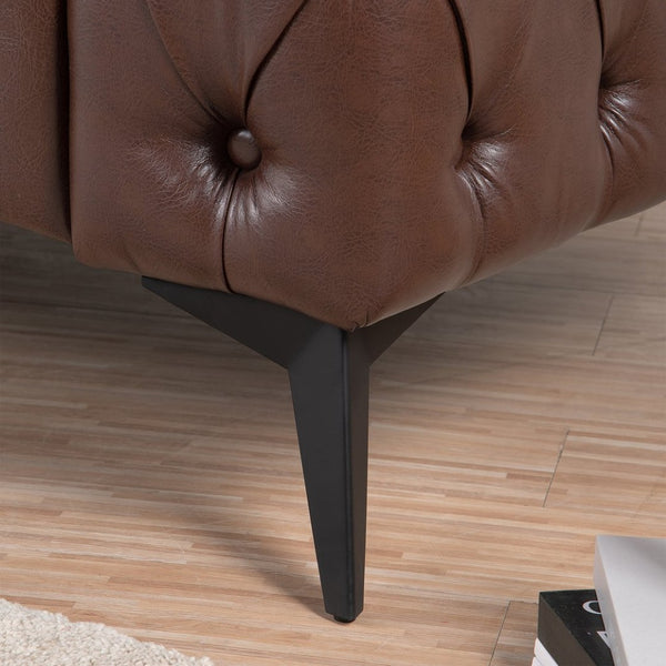 English Elm 84.06inch Traditional Pu Leather Sofa with Tufted Back and Sled Iron Legs for Living Room W68041370