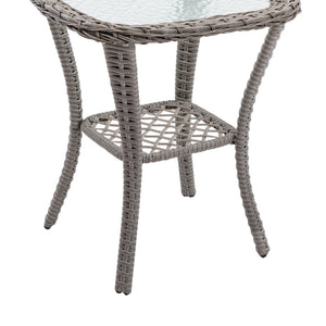 English Elm 3 Pieces Outdoor Swivel Rocker Patio Chairs Set with 360° Recline, Thick Cushions & Tempered Table Grey W640142357