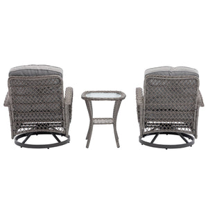 English Elm 3 Pieces Outdoor Swivel Rocker Patio Chairs Set with 360° Recline, Thick Cushions & Tempered Table Grey W640142357
