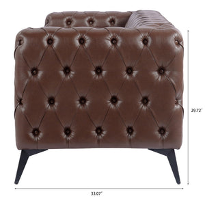 English Elm 84.06inch Traditional Pu Leather Sofa with Tufted Back and Sled Iron Legs for Living Room W68041370