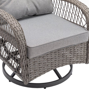 English Elm 3 Pieces Outdoor Swivel Rocker Patio Chairs Set with 360° Recline, Thick Cushions & Tempered Table Grey W640142357