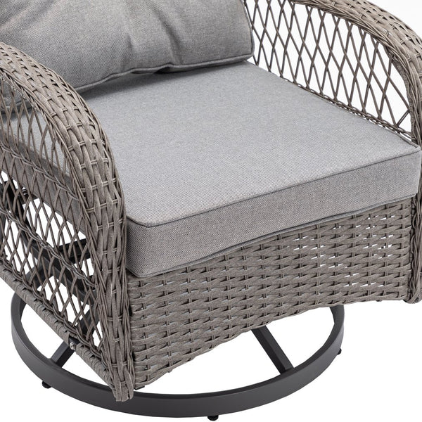 English Elm 3 Pieces Outdoor Swivel Rocker Patio Chairs Set with 360° Recline, Thick Cushions & Tempered Table Grey W640142357