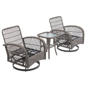 English Elm 3 Pieces Outdoor Swivel Rocker Patio Chairs Set with 360° Recline, Thick Cushions & Tempered Table Grey W640142357