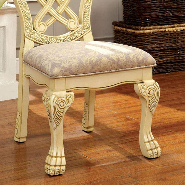 English Elm Formal Majestic Traditional Dining Chairs with Intricate Carvings, Solid Wood Lion Claw Feet Set of 2 Antique White 48.3 L x 23.3 W x 14 H B01170342