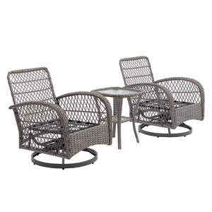 English Elm 3 Pieces Outdoor Swivel Rocker Patio Chairs Set with 360° Recline, Thick Cushions & Tempered Table Grey W640142357