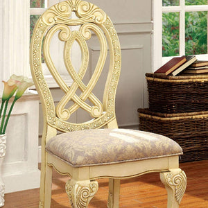 English Elm Formal Majestic Traditional Dining Chairs with Intricate Carvings, Solid Wood Lion Claw Feet Set of 2 Antique White 48.3 L x 23.3 W x 14 H B01170342