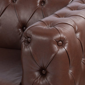 English Elm 84.06inch Traditional Pu Leather Sofa with Tufted Back and Sled Iron Legs for Living Room W68041370