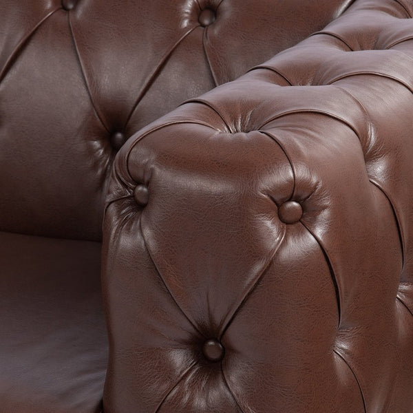 English Elm 84.06inch Traditional Pu Leather Sofa with Tufted Back and Sled Iron Legs for Living Room W68041370