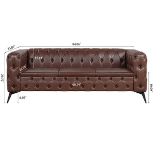 English Elm 84.06inch Traditional Pu Leather Sofa with Tufted Back and Sled Iron Legs for Living Room W68041370