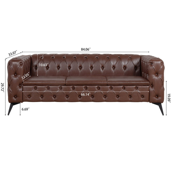 English Elm 84.06inch Traditional Pu Leather Sofa with Tufted Back and Sled Iron Legs for Living Room W68041370