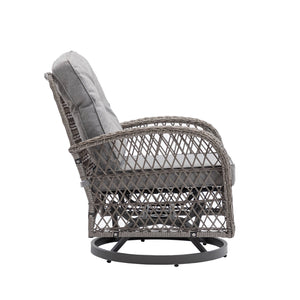 English Elm 3 Pieces Outdoor Swivel Rocker Patio Chairs Set with 360° Recline, Thick Cushions & Tempered Table Grey W640142357