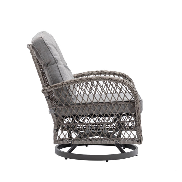 English Elm 3 Pieces Outdoor Swivel Rocker Patio Chairs Set with 360° Recline, Thick Cushions & Tempered Table Grey W640142357