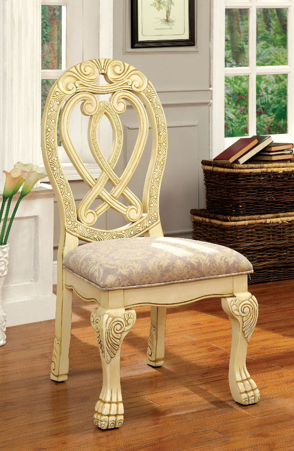English Elm Formal Majestic Traditional Dining Chairs with Intricate Carvings, Solid Wood Lion Claw Feet Set of 2 Antique White 48.3 L x 23.3 W x 14 H B01170342