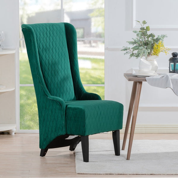 English Elm 23.03" Wingback Velvet Accent Chair Tall High Back Support for Living Room Bedroom Retro Green W680P404089