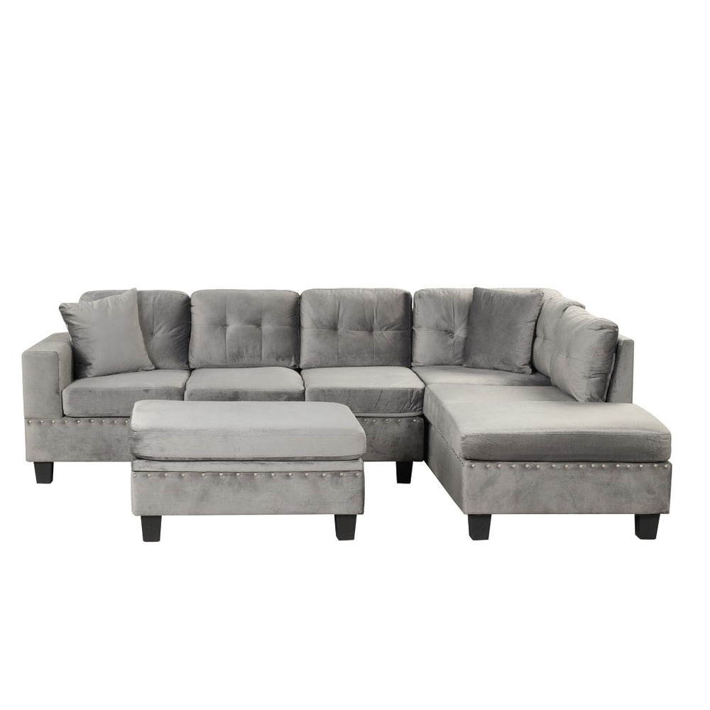 English Elm Modern L-shape Sectional with Reversible Chaise Storage Ottoman and Cup Holders WF296630AAE