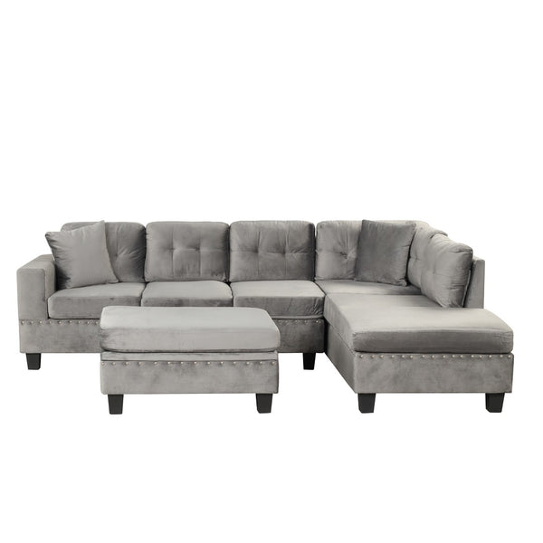 English Elm Modern L-shape Sectional with Reversible Chaise Storage Ottoman and Cup Holders WF296630AAE