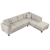 English Elm 105" Modern Sectional Sofa With Storage Ottoman, L-Shape Couch With 2 Pillows and Cup Holder,Sectional Sofa With Reversible Chaise For Living Room,Light Gray