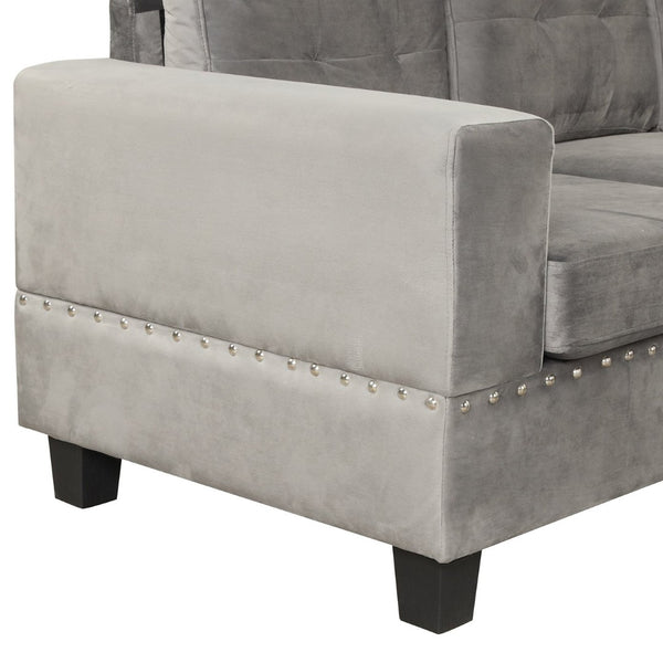 English Elm Modern L-shape Sectional with Reversible Chaise Storage Ottoman and Cup Holders WF296630AAE