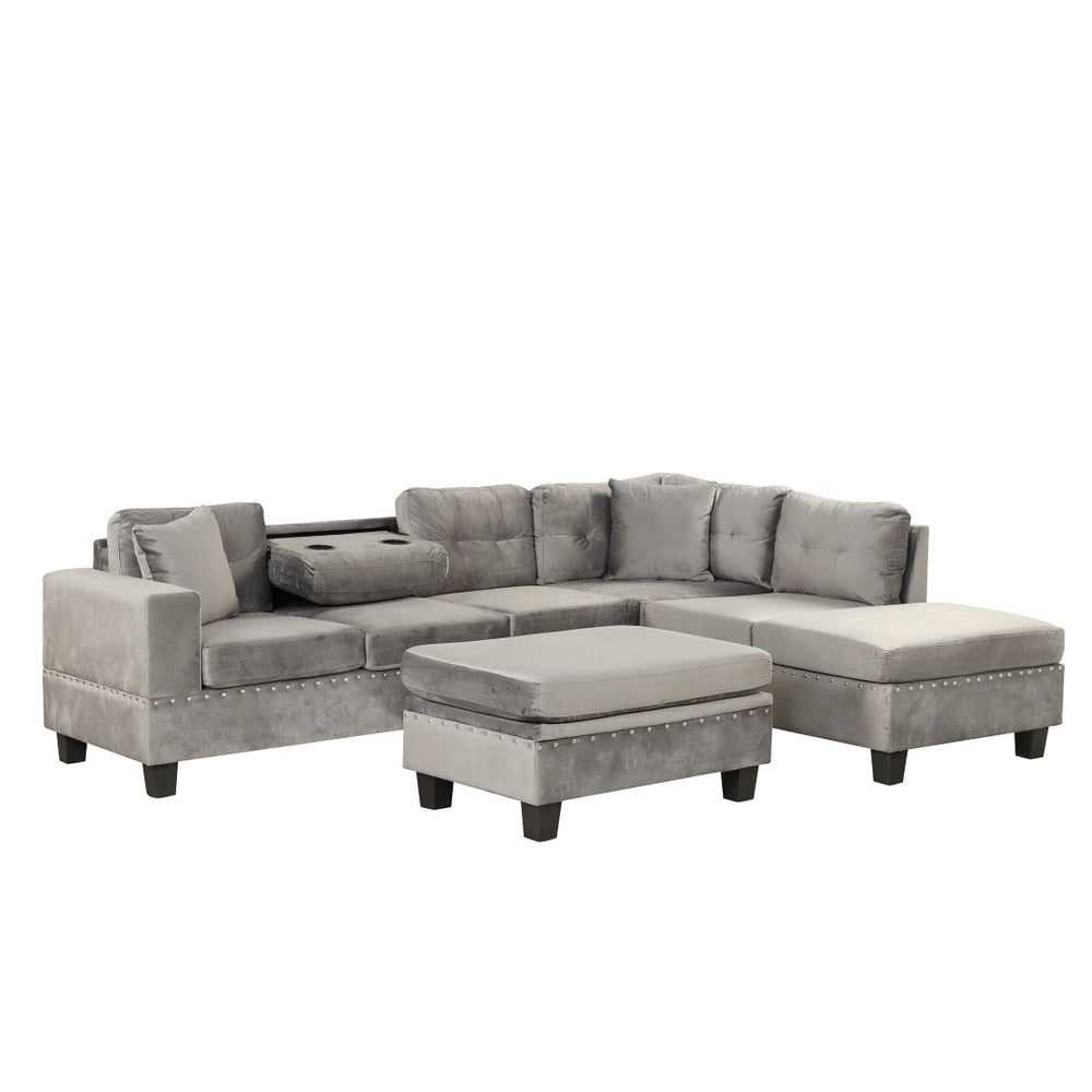 English Elm Modern L-shape Sectional with Reversible Chaise Storage Ottoman and Cup Holders WF296630AAE