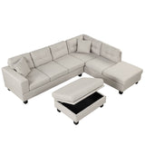 English Elm 105" Modern Sectional Sofa With Storage Ottoman, L-Shape Couch With 2 Pillows and Cup Holder,Sectional Sofa With Reversible Chaise For Living Room,Light Gray