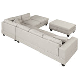 English Elm 105" Modern Sectional Sofa With Storage Ottoman, L-Shape Couch With 2 Pillows and Cup Holder,Sectional Sofa With Reversible Chaise For Living Room,Light Gray