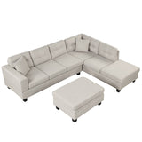 English Elm 105" Modern Sectional Sofa With Storage Ottoman, L-Shape Couch With 2 Pillows and Cup Holder,Sectional Sofa With Reversible Chaise For Living Room,Light Gray