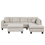 English Elm 105" Modern Sectional Sofa With Storage Ottoman, L-Shape Couch With 2 Pillows and Cup Holder,Sectional Sofa With Reversible Chaise For Living Room,Light Gray