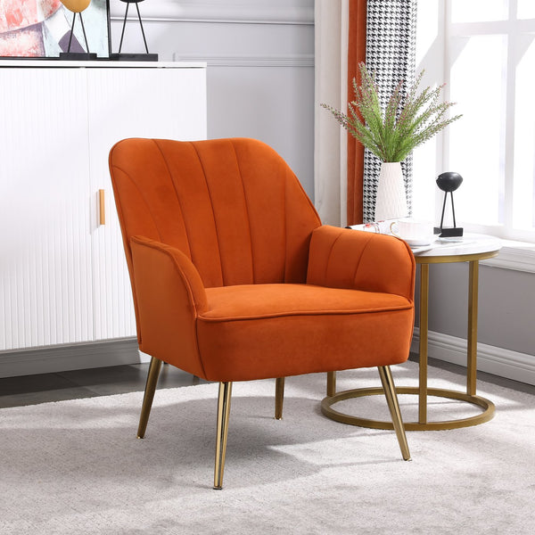 English Elm Modern Mid Century velvet Sherpa Armchair with Gold Iron Legs — Plush Sponge Seat, Stylish Accent Seating for Living Room and Office (Easy Assembly) Orange W136166602