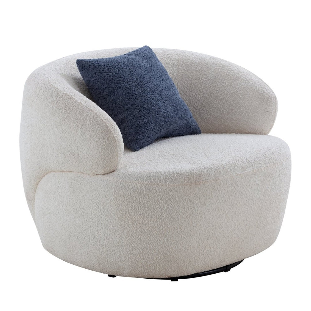 English Elm Swivel Barrel Accent Chair Boucle Sherpa Upholstery Round Cozy Seat for Living Room W87663984