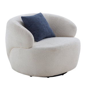 English Elm Swivel Barrel Accent Chair Boucle Sherpa Upholstery Round Cozy Seat for Living Room W87663984