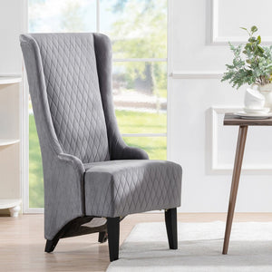 English Elm 23.03" Wingback Accent Chair Grey Velvet High Back Birch Legs Bedroom Living Room W68041792