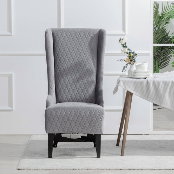 English Elm 23.03" Wingback Accent Chair Grey Velvet High Back Birch Legs Bedroom Living Room W68041792