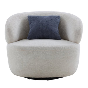 English Elm Swivel Barrel Accent Chair Boucle Sherpa Upholstery Round Cozy Seat for Living Room W87663984