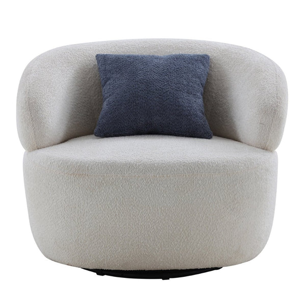 English Elm Swivel Barrel Accent Chair Boucle Sherpa Upholstery Round Cozy Seat for Living Room W87663984