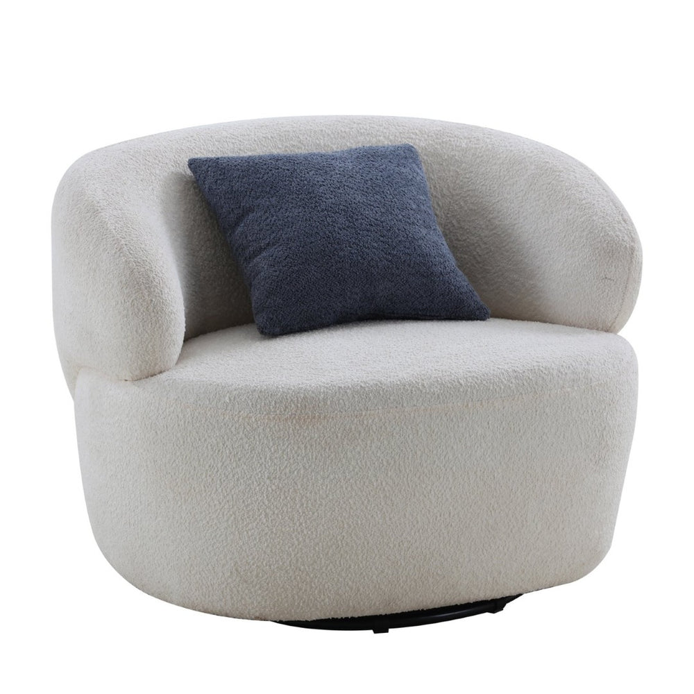 English Elm Swivel Barrel Accent Chair Boucle Sherpa Upholstery Round Cozy Seat for Living Room W87663984