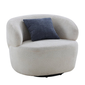 English Elm Swivel Barrel Accent Chair Boucle Sherpa Upholstery Round Cozy Seat for Living Room W87663984