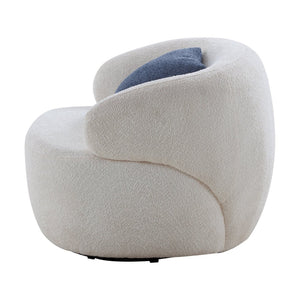 English Elm Swivel Barrel Accent Chair Boucle Sherpa Upholstery Round Cozy Seat for Living Room W87663984