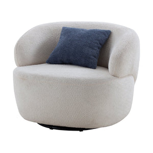 English Elm Swivel Barrel Accent Chair Boucle Sherpa Upholstery Round Cozy Seat for Living Room W87663984