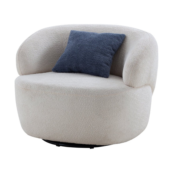English Elm Swivel Barrel Accent Chair Boucle Sherpa Upholstery Round Cozy Seat for Living Room W87663984