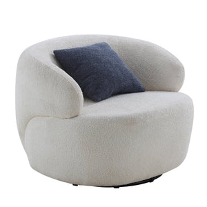 English Elm Swivel Barrel Accent Chair Boucle Sherpa Upholstery Round Cozy Seat for Living Room W87663984