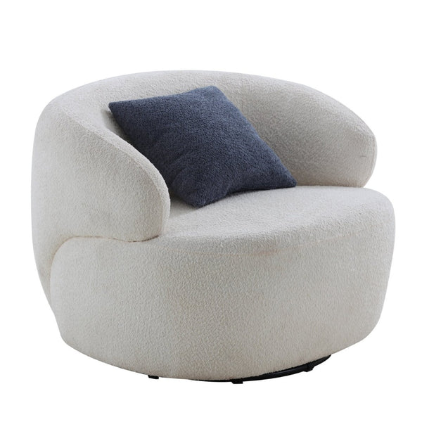 English Elm Swivel Barrel Accent Chair Boucle Sherpa Upholstery Round Cozy Seat for Living Room W87663984
