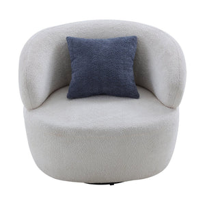 English Elm Swivel Barrel Accent Chair Boucle Sherpa Upholstery Round Cozy Seat for Living Room W87663984