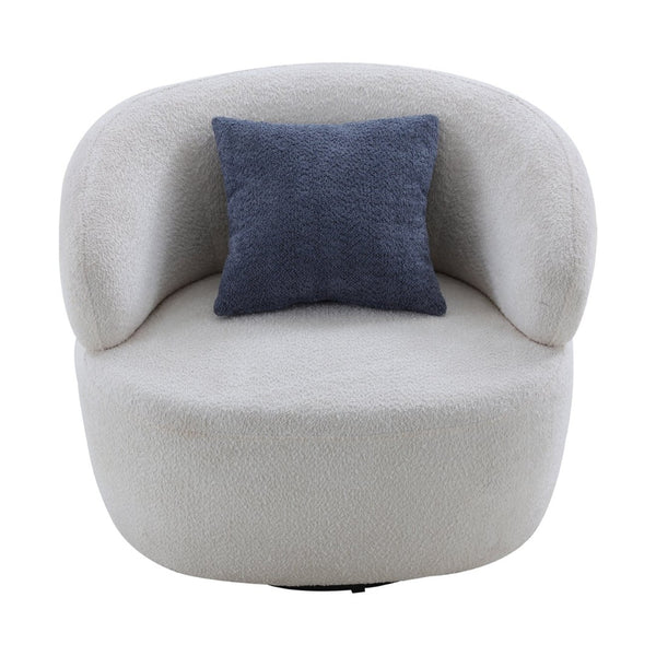 English Elm Swivel Barrel Accent Chair Boucle Sherpa Upholstery Round Cozy Seat for Living Room W87663984