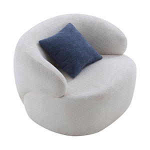 English Elm Swivel Barrel Accent Chair Boucle Sherpa Upholstery Round Cozy Seat for Living Room W87663984