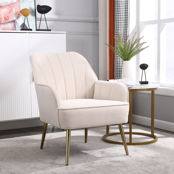 English Elm Modern Mid Century velvet Sherpa Armchair with Gold Iron Legs — Plush Sponge Seat, Stylish Accent Seating for Living Room and Office (Easy Assembly) Beige W136166610