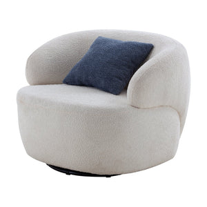 English Elm Swivel Barrel Accent Chair Boucle Sherpa Upholstery Round Cozy Seat for Living Room W87663984