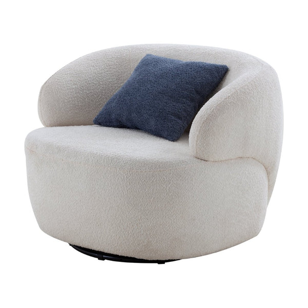 English Elm Swivel Barrel Accent Chair Boucle Sherpa Upholstery Round Cozy Seat for Living Room W87663984