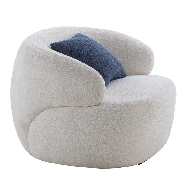 English Elm Swivel Barrel Accent Chair Boucle Sherpa Upholstery Round Cozy Seat for Living Room W87663984